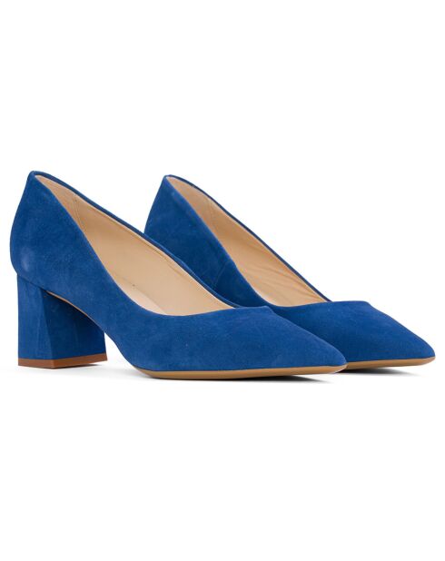 Zapatos de tacón June de terciopelo azul con tacón de 6,5 cm