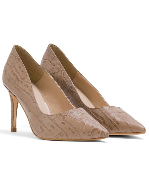 Dumps Alia in pelle beige scuro - tacco 8,5 cm