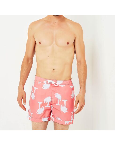 Pantalones cortos de baño estampados en color gris y coral