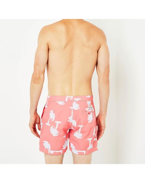 Pantalones cortos de baño estampados en color gris y coral