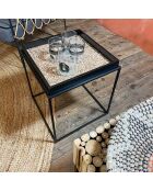 Table d'appoint en noix de coco lamai noir/brique - 40x40x45 cm