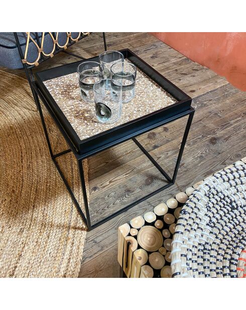 Table d'appoint en noix de coco lamai noir/brique - 40x40x45 cm