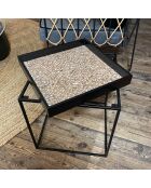 Table d'appoint en noix de coco lamai noir/brique - 40x40x45 cm