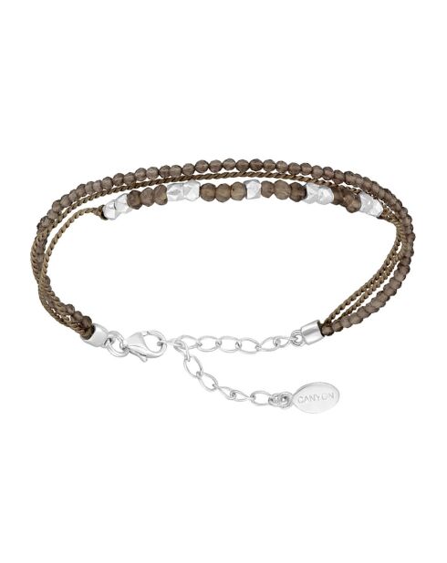 Bracelet Multi Rangs en Argent & Quartz fumé
