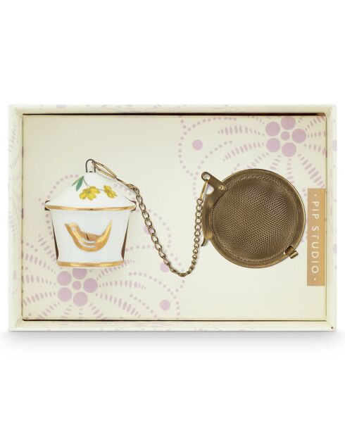 Early Bird Medallion Teesieb aus weißem Porzellan