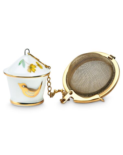 Early Bird Medallion Teesieb aus weißem Porzellan