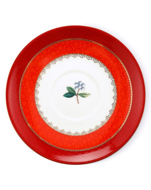6 Tasses à thé avec soucoupes en Porcelaine Blushing Birds rouges - 28 cl