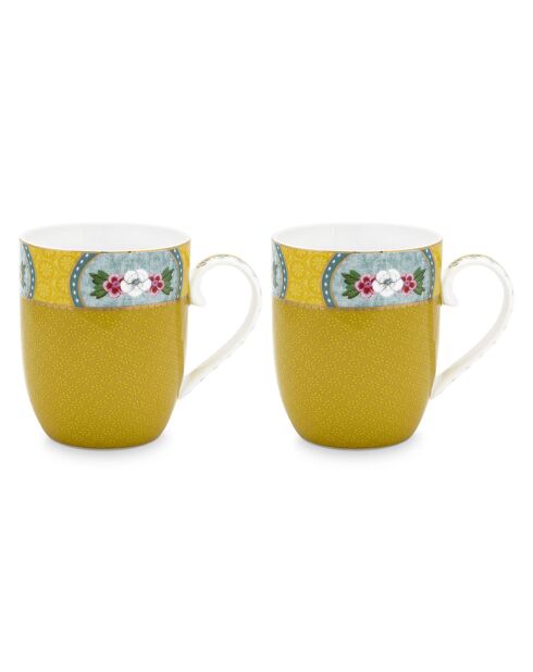 2 kleine gelbe Blushing Birds Porzellantassen — 14,5 cl