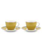 2 Tasses à café avec soucoupes en Porcelaine Blushing Birds jaunes - 12 cl