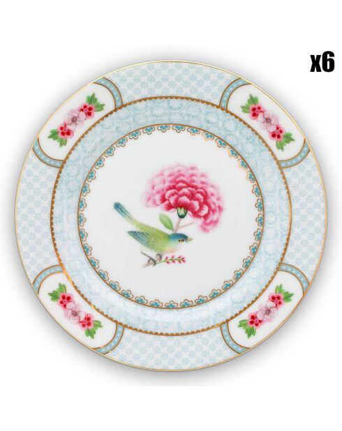 Blushing Birds Brotteller aus weißem Porzellan, D 17,4 cm, 6 Stück