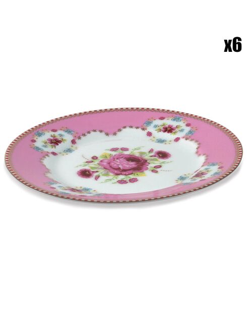6 Assiettes à pain en Porcelaine Early Bird roses - D.17.4 cm