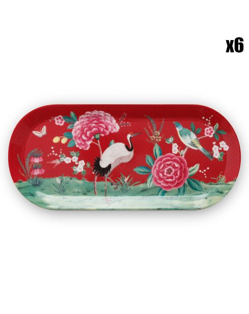6 Plats/Assiettes en Porcelaine Blushing Birds rouges - 33.6x15.5 cm