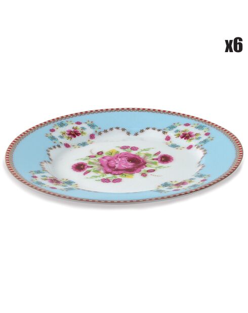 6 Assiettes à pain en Porcelaine Early Bird bleues - D.17.4 cm