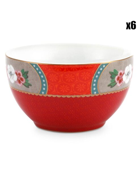 6 Bols en Porcelaine Blushing Birds rouges - D.9.5 cm