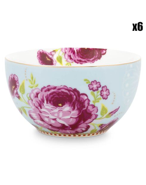 6 Early Bird Porzellanschalen mit blauen Blumen, D.12 cm
