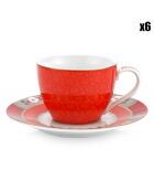 6 Tasses à café avec soucoupes en Porcelaine Blushing Birds rouges - 12 cl