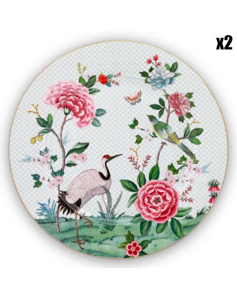 2 weiße Blushing Birds Porzellan-Präsentationsteller, D32 cm