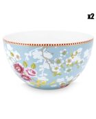 2 insalatiere cinesi rosa Early Bird in porcellana blu - D.18 cm