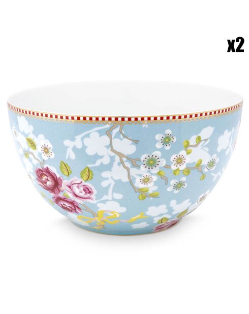 2 insalatiere cinesi rosa Early Bird in porcellana blu - D.18 cm