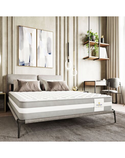 Ensemble Matelas + Sommier Leon gris/blanc - 140x190 cm