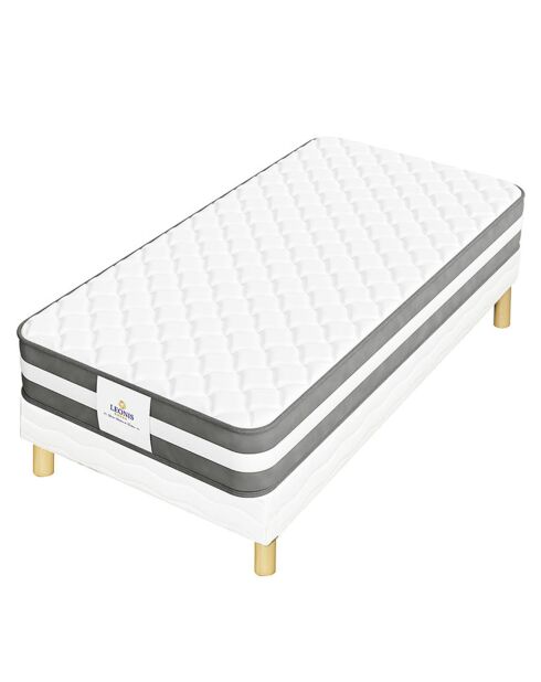 Ensemble Matelas + Sommier Leon gris/blanc - 90x200 cm