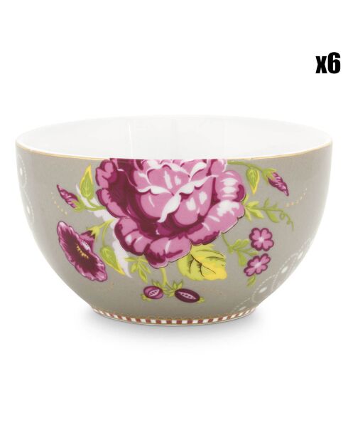 6 Bols en Porcelaine Early Bird Fleurs kaki - D.12 cm