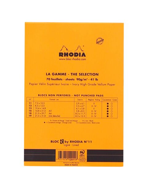 3 Blocs agrafés n°11 70 feuillets lignés oranges - 7.2x10.5 cm