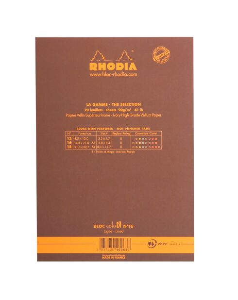 Bloc agrafé n°16 70 feuillets lignés chocolat - 14.8x21 cm