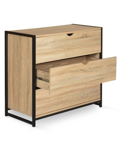 Commode 3 tiroirs memphis marron/noir - 82x40x75 cm