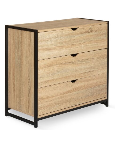 Commode 3 tiroirs memphis marron/noir - 82x40x75 cm