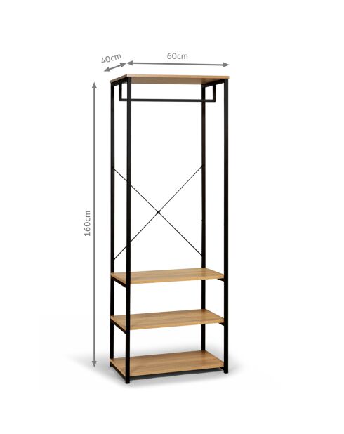 Vestidor industrial Detroit pm marrón/negro - 60x40x167 cm