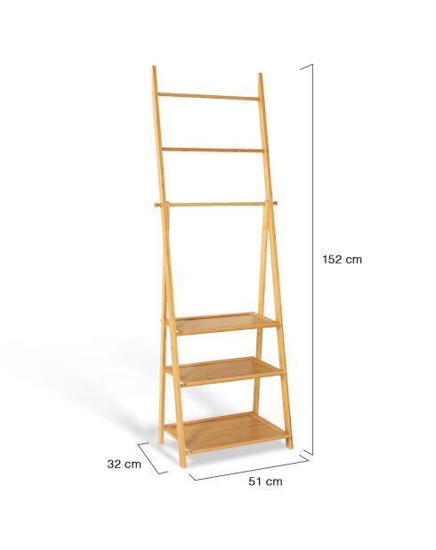 Lana servethouder van bamboe 3 planken bruin - 53x31x152 cm