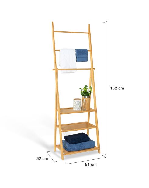 Lana servethouder van bamboe 3 planken bruin - 53x31x152 cm