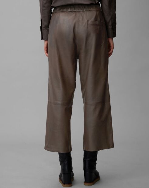 Pantalon jupe-culotte en Cuir d'Agneau marron