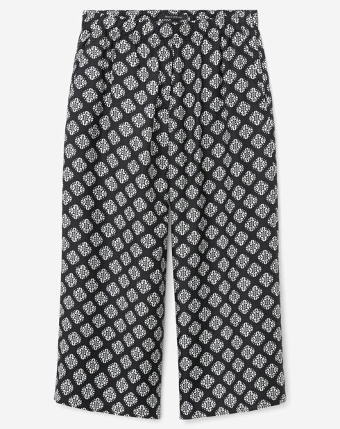 Pantalon jupe-culotte fluide imprimé noir