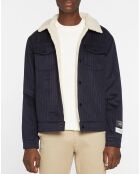 Blouson en Laine mélangée  rayé col Sherpa bleu marine