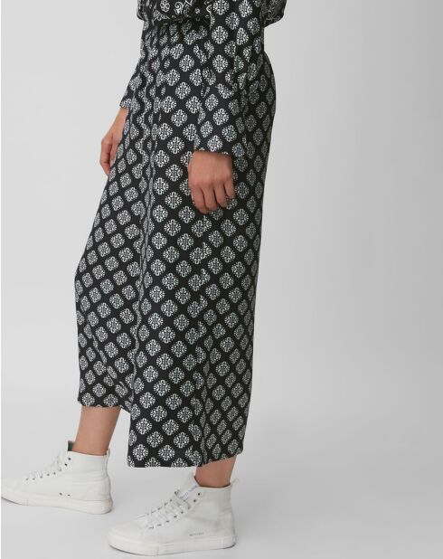 Pantalon jupe-culotte fluide imprimé noir