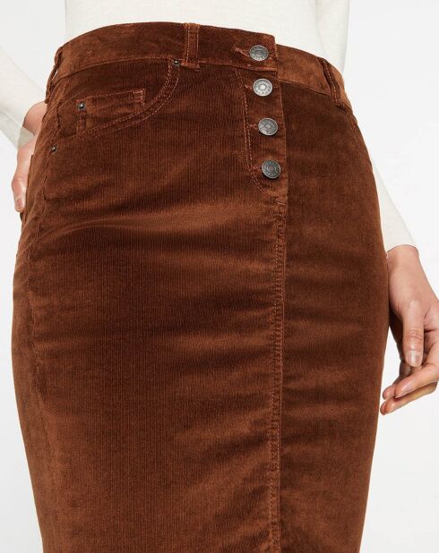 Jupe trapèze en Velours côtelé marron