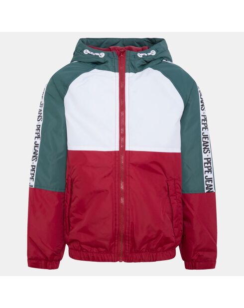 Coupe-Vent zippé à Capuche gris/rouge/blanc