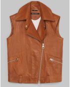 Blouson sans manches en Cuir d'Agneau marron clair