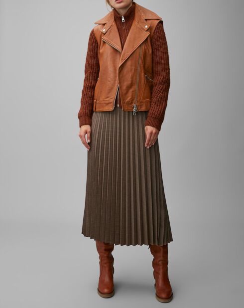Blouson sans manches en Cuir d'Agneau marron clair