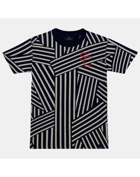 T-Shirt imprimé graphique bleu foncé/beige