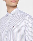 Chemise Slim Fit à carreaux tricolores blanche