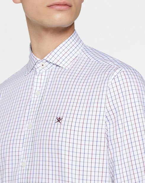 Chemise Slim Fit à carreaux tricolores blanche