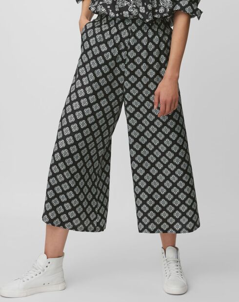 Pantalon jupe-culotte fluide imprimé noir