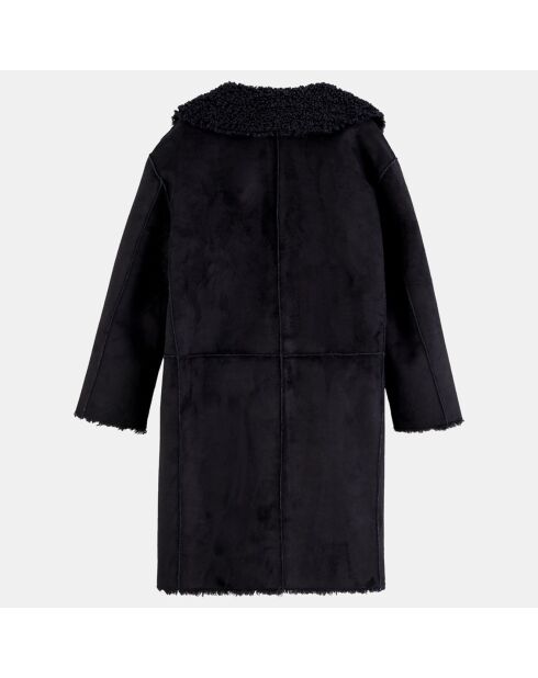 Manteau long effet peau lainée bleu marine