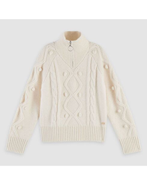 Pull à col zippé écru