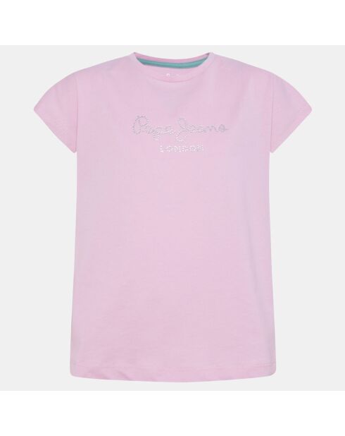 T-Shirt Logo Strass rose clair