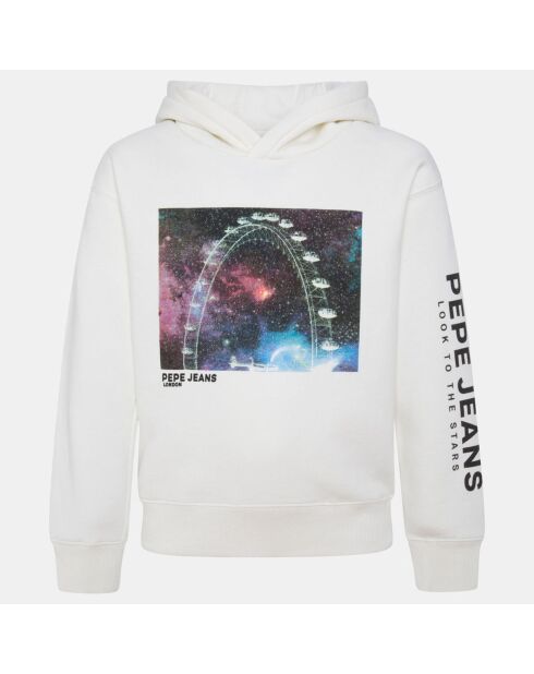 Sweat en Coton mélangé à capuche impression blanc