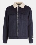 Blouson en Laine mélangée  rayé col Sherpa bleu marine